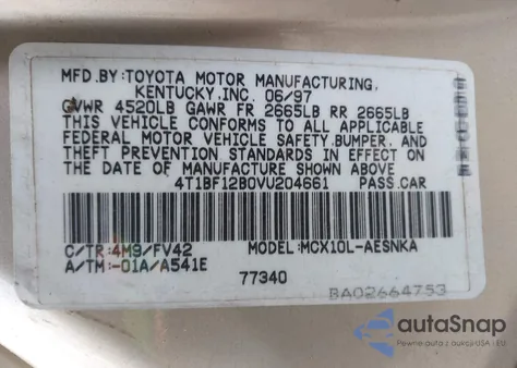 1997 Toyota Avalon Xl из США, поврежденный, VIN 4T1BF12B0VU204661